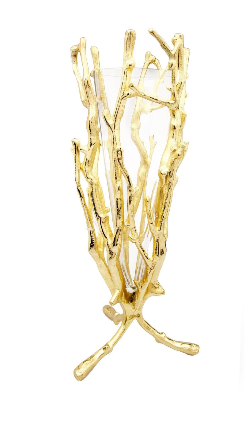 Classic Touch Vases 19" Gold Floral Vase with Removable Glass Insert