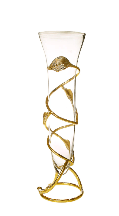 Classic Touch Vases Glass Vase With Gold Leaf Design Base