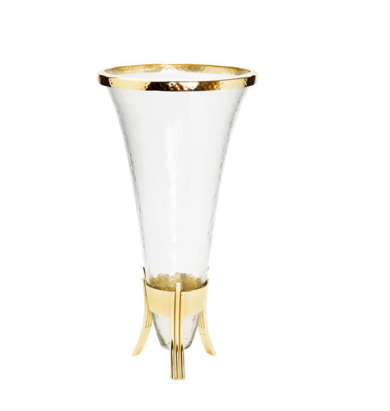 Classic Touch Vases Glass Vase with Gold Symmetrical Design Base