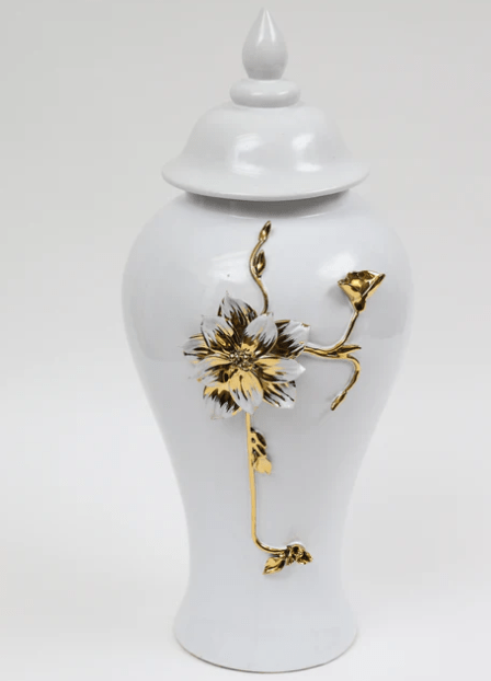 Classic Touch Vases Large White Vase Gold Floral Design