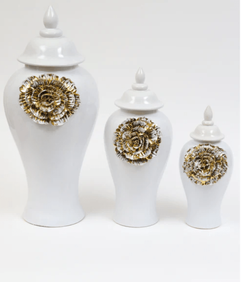 Classic Touch Vases Medium White Vase Gold Flower Design