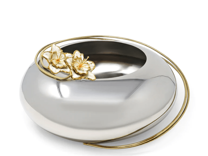 Classic Touch Vases Round Vase with Gold Enamel Flower Design, 12"D