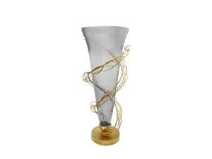 Classic Touch Vases Smoked Glass Vase with Gold Twig Design