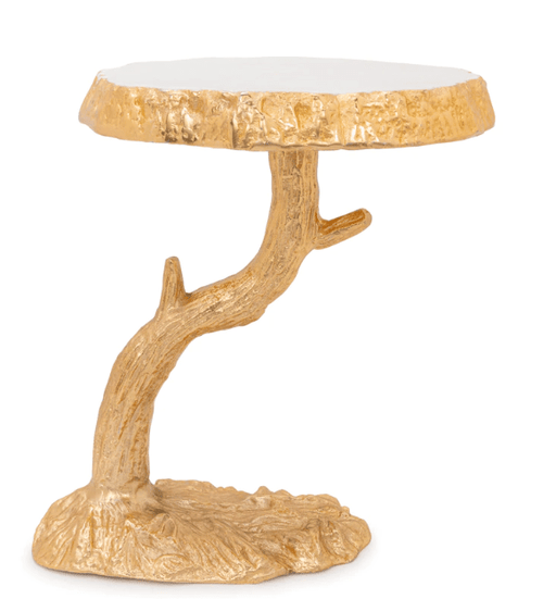 Classic Touch White Marble Gold Edged Cake Stand with Branch Base -12.25"H