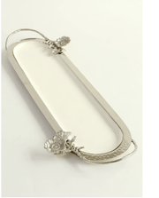 Classic Touch White Oval Tray with Silver Flower Detail