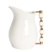 Classic Touch White Pitcher with White and Gold Beaded Handle