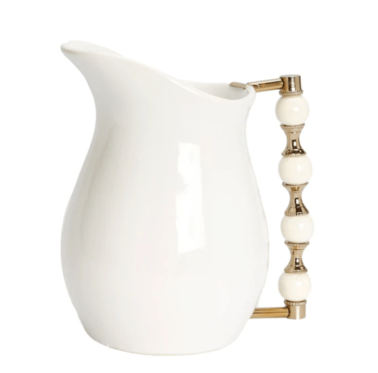 Classic Touch White Pitcher with White and Gold Beaded Handle