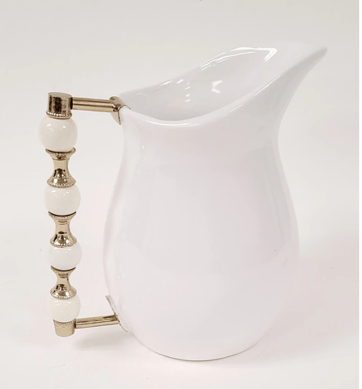Classic Touch White Pitcher with White and Gold Beaded Handle