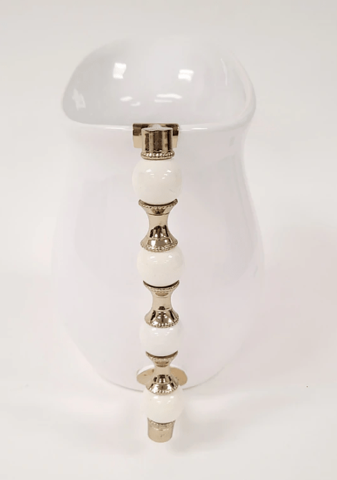 Classic Touch White Pitcher with White and Gold Beaded Handle