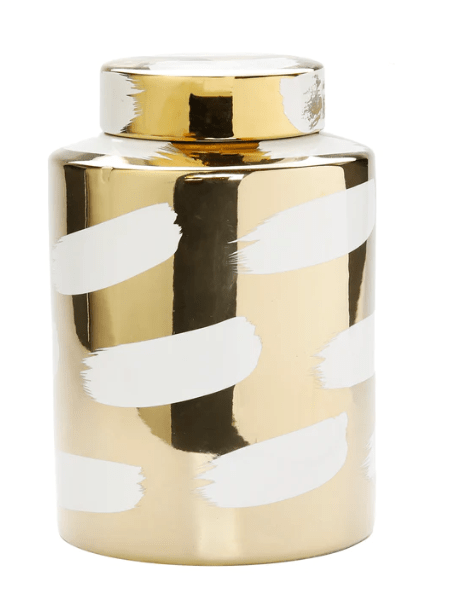 Classic Touch White Porcealin Jar with Cover Brush Gold Design