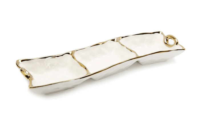 Classic Touch White Porcelain 3 Sectional Relish Dish