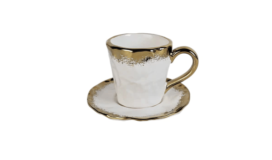 Classic Touch White Porcelain Coffee Set with Gold Edge, 7.5 oz