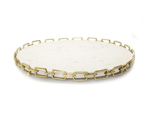 Classic Touch White Round Platter with Gold Chain Edge