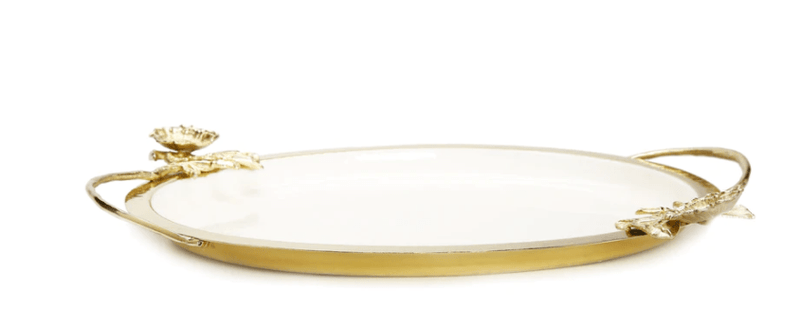 Classic Touch White Tray with Gold Flower Detail