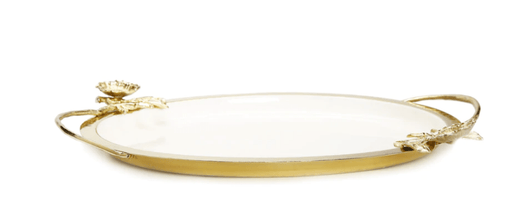 Classic Touch White Tray with Gold Flower Detail