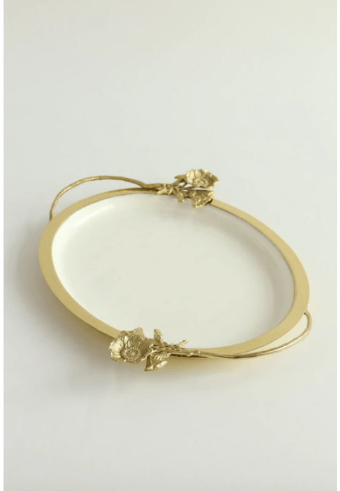 Classic Touch White Tray with Gold Flower Detail