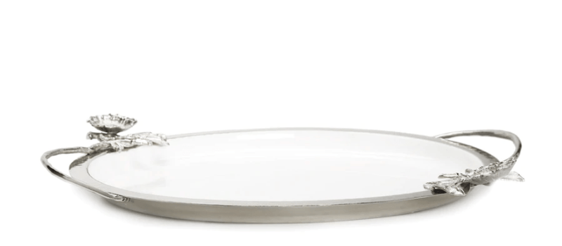 Classic Touch White Tray with Silver Flower Detail