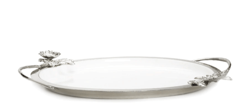 Classic Touch White Tray with Silver Flower Detail