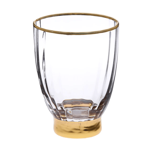 Classic Touch Wine Glasses Set of 6 Line Textured Stemless Wine Glasses with Gold Base and Rim