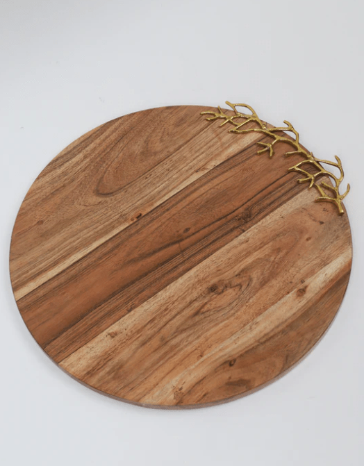 Classic Touch Wood Charcuterie Board Coral Design Round without Handle