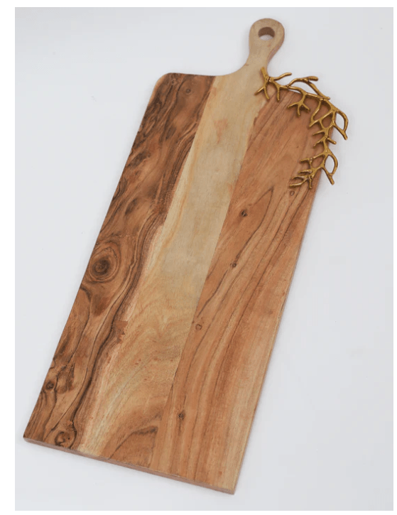 Classic Touch Wood Charcuterie Board Coral Design with Handle