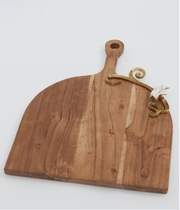 Classic Touch Wood Charcuterie Board Gold Flower Design flat base