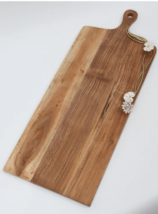 Classic Touch Wood Charcuterie Board White Lotus Design With Handle