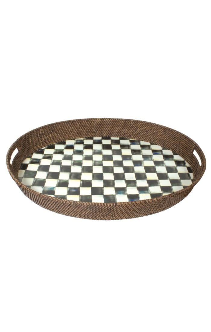 Courtly Check Rattan & Enamel party Tray - Treasured Accents