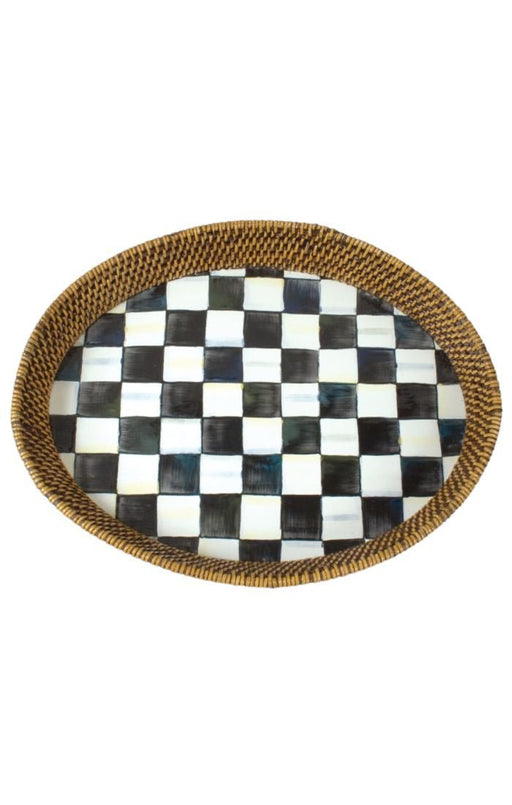 Courtly Check Rattan & Enamel Tray - Large - Treasured Accents