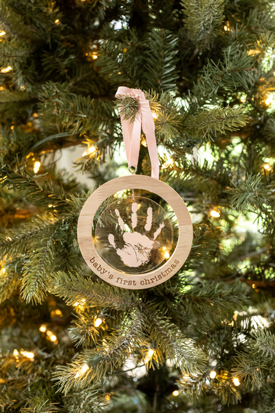 Pink acrylic handprint ornament