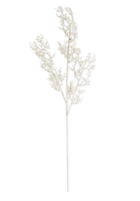 27 Inch Champagne Glittered Twig Stem w/Pearls