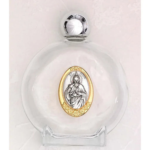 Lumen Mundi Religious Items Large 4 oz Saint Jude Glass Holy Water Bottle with Two Tone Medal