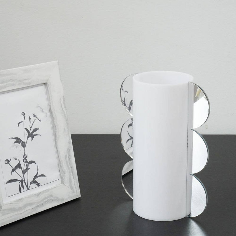 Lucite Mirror Accented Vase: White-Gold / Large