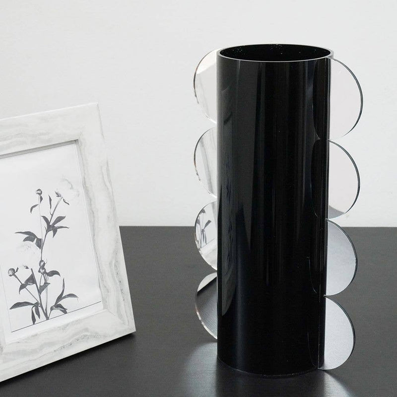 Lucite Mirror Accented Vase: White-Gold / Large