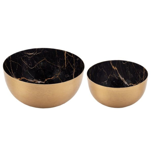 Ganz Bowls Black & Gold Faux Marble Bowl - 2 piece Set