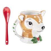 Ganz Deer Christmas Icon w/Spoon Mugs -Reindeer