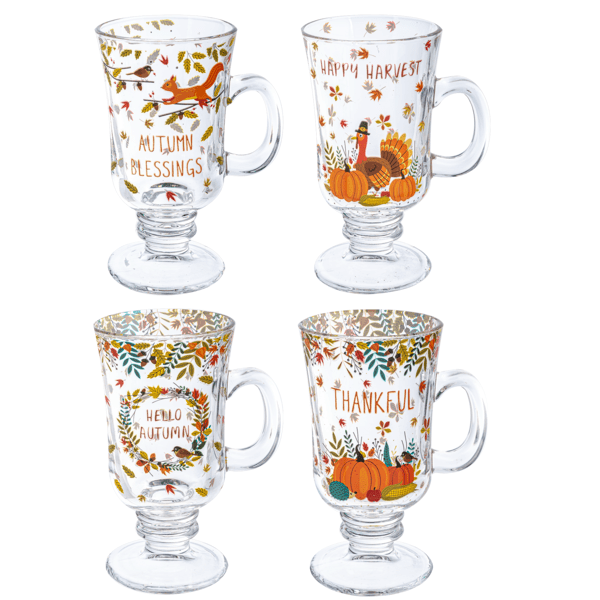 Ganz Fall Autumn Glass Footed Mug Set (4 pc. set)