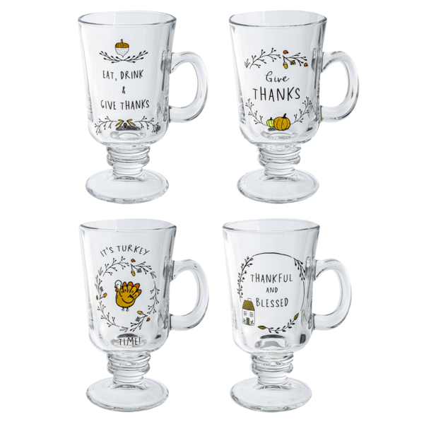 Ganz Fall Harvest Glass Footed Mug Set (4 pc. set)