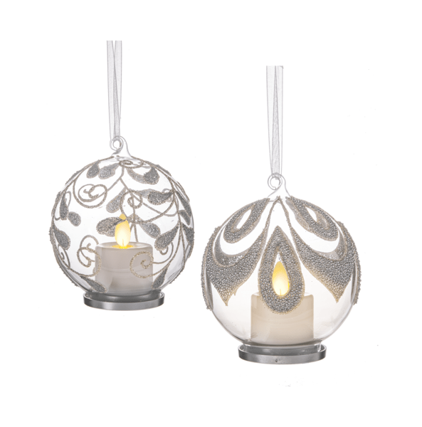 Ganz Ornaments LED Silver Bead Ornaments