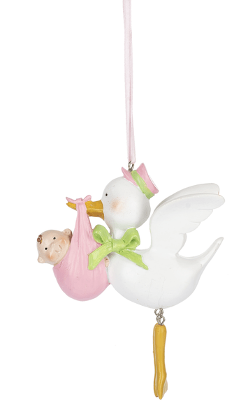 Ganz Ornaments Stork w/Baby Girl Ornaments