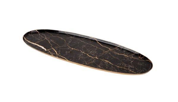 Ganz Trays Black & Gold Faux Marble Oval Tray