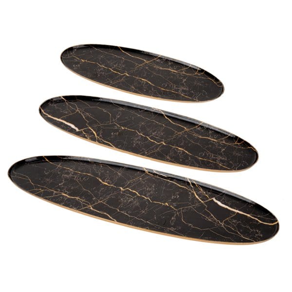 Ganz Trays Black & Gold Faux Marble Oval Tray