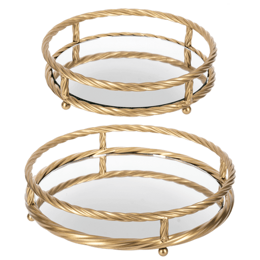 Ganz Trays Round Gold Twisted Frame Tray with Mirror Inlay (2 pc. set)