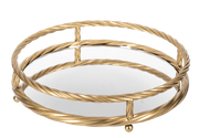 Ganz Trays Round Gold Twisted Frame Tray with Mirror Inlay (2 pc. set)