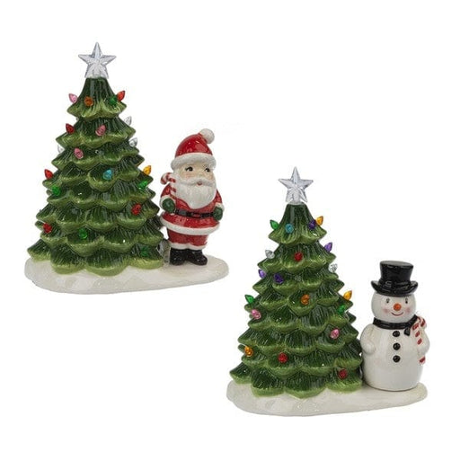 Ganz Trees LED Light Up Trees w/Snowman & Santa Figurines