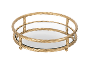Ganz Unclassified Round Gold Twisted Frame Tray with Mirror Inlay (2 pc. set)