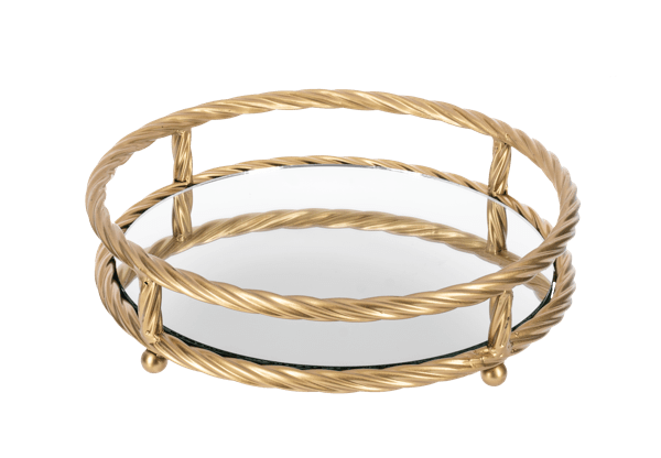 Ganz Unclassified Round Gold Twisted Frame Tray with Mirror Inlay (2 pc. set)