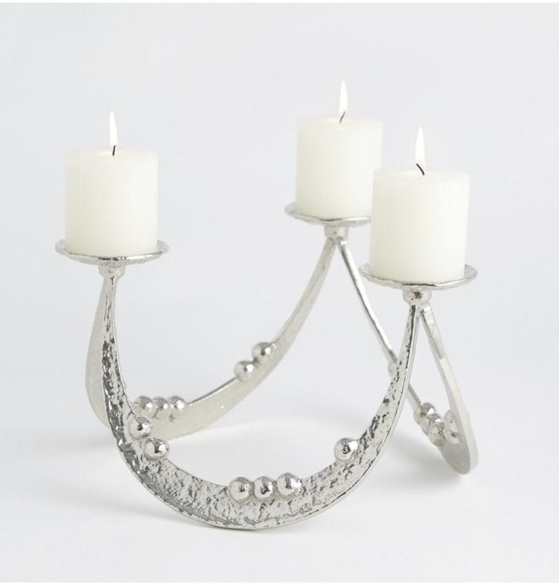 Global Views Candle Holders BEADED CURVE TRIPLE C/H-NICKEL