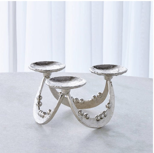 Global Views Candle Holders BEADED CURVE TRIPLE C/H-NICKEL