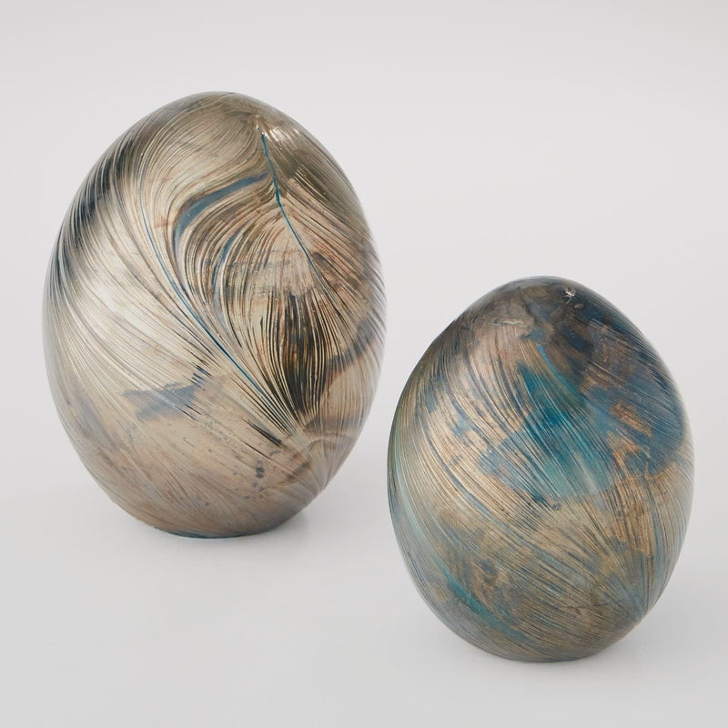 Global Views Metallic Egg - blue/Bronze - Small